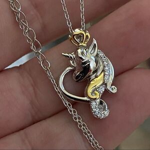 Unicorn Sterling Silver Two-tone CZ Necklace